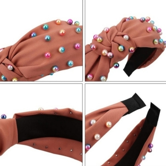 Dusty Pink Knotted Multicolor Pearl Embellished Soft Fabric HeadBand  Daily Life - Picture 7 of 11